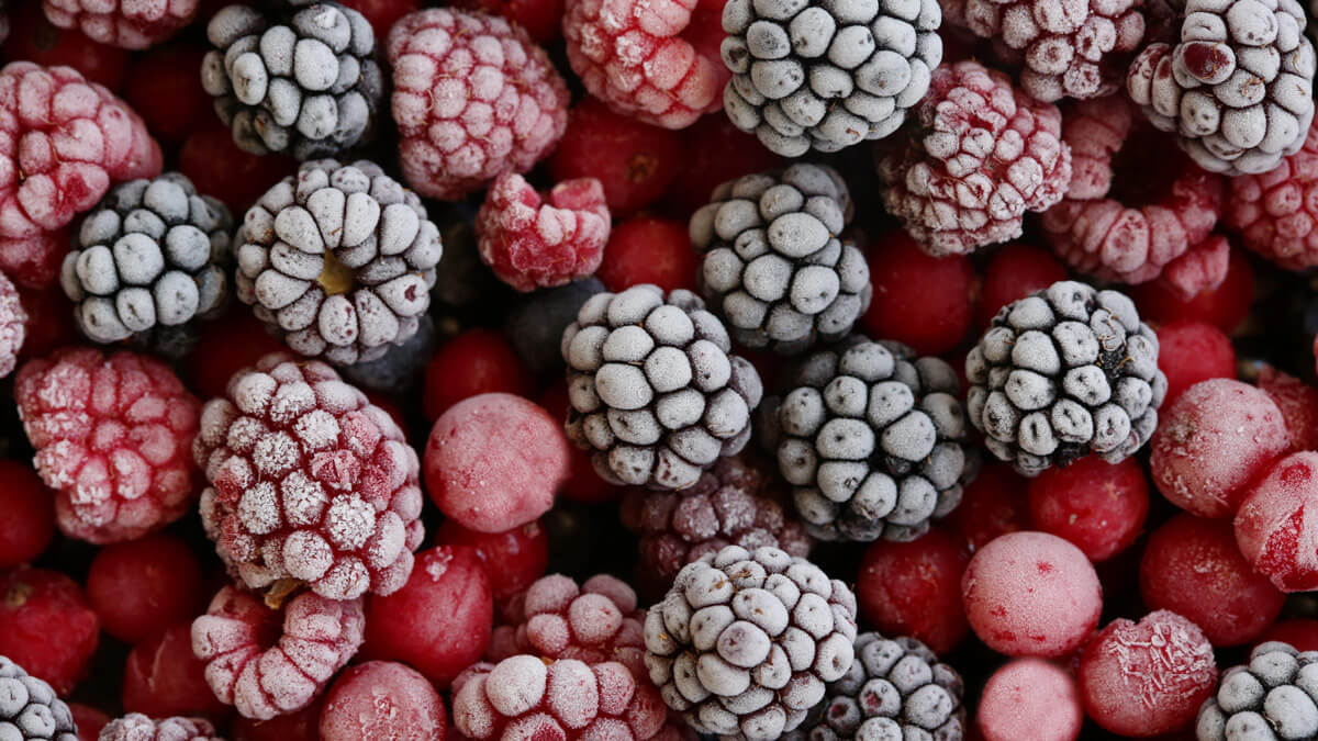 close up of frozen berries